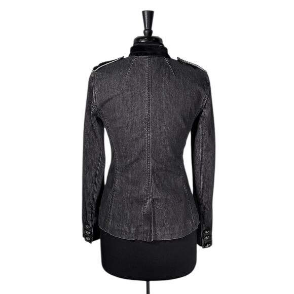 Ralph Lauren Womens Jacket 6 Gray Denim Military Black Velvet Metal Button LRL - Picture 2 of 11